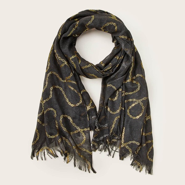 

Chain Raw Hem Scarf, Multicolor