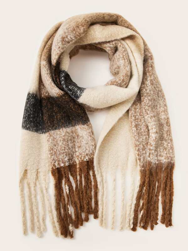 

Color Block Fringe Hem Scarf, Multicolor