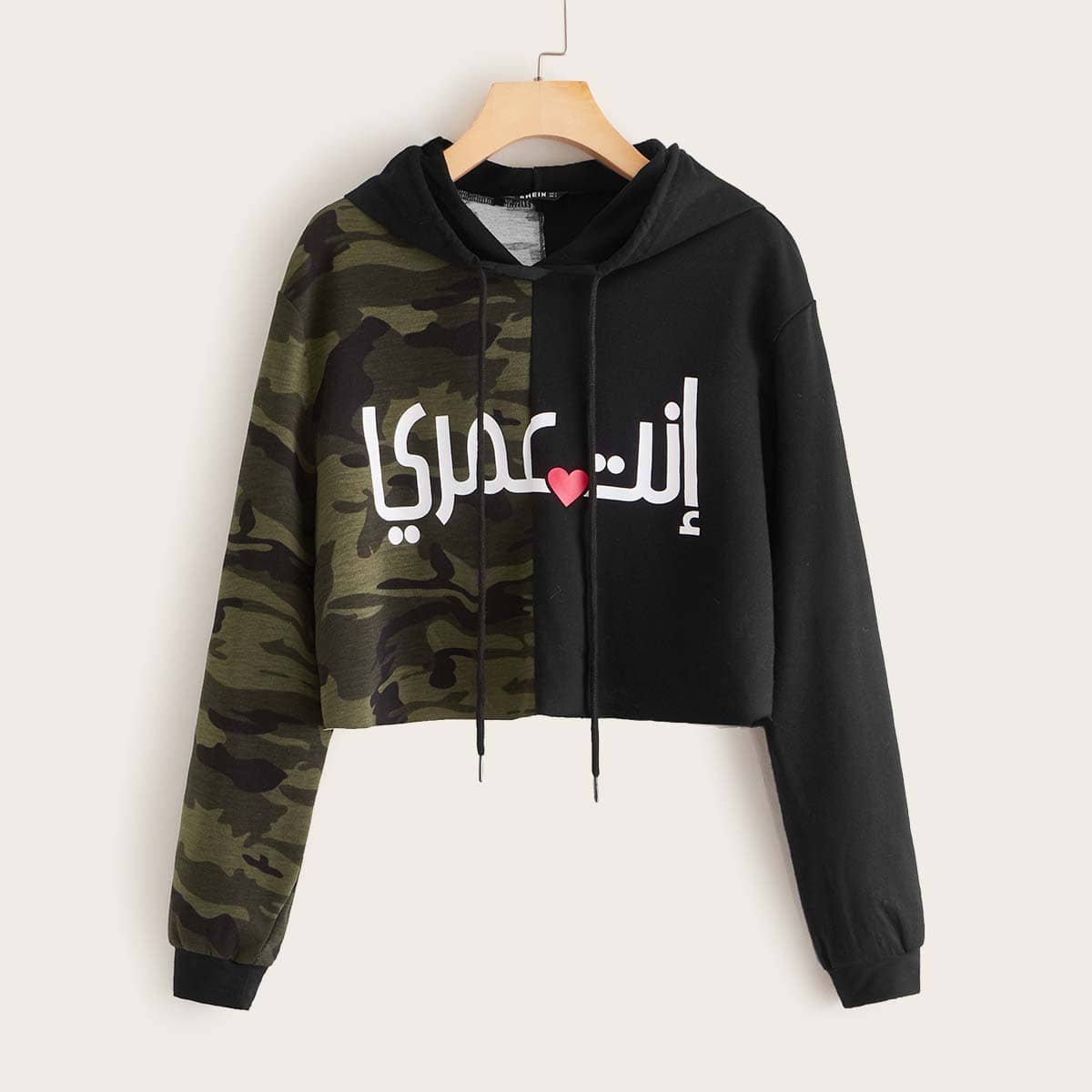 

Two Tone Letter Graphic Camo Panel Hoodie, Multicolor