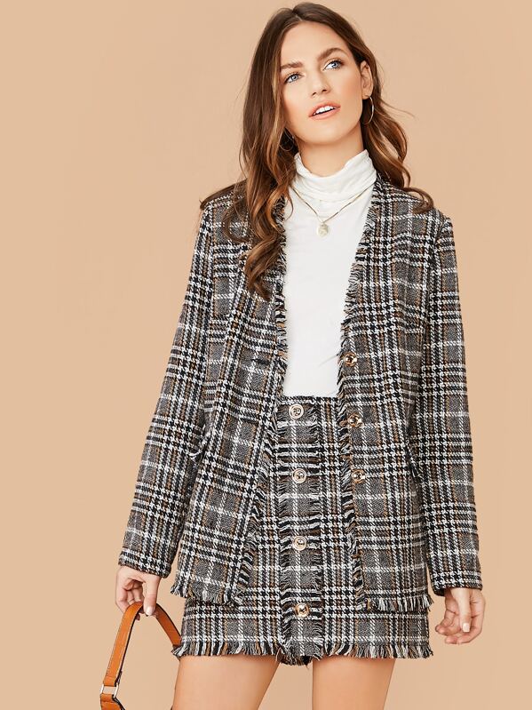 

Single Breasted Tweed Blazer & Skirt Set, Multicolor, Zorana