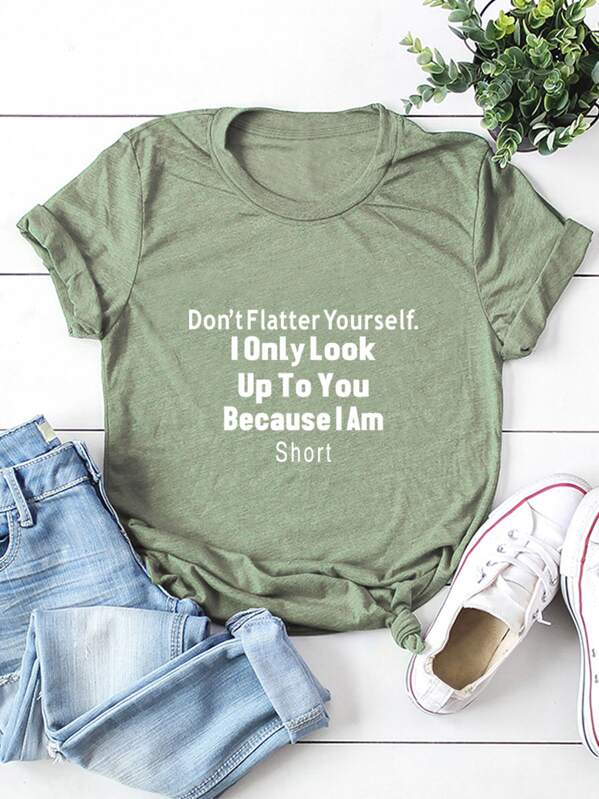 

Slogan Graphic Round Neck Tee, Green