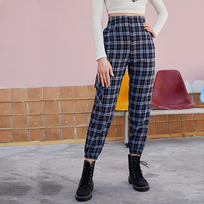 

Tartan Side Flap Pocket Cargo Pants, Multicolor