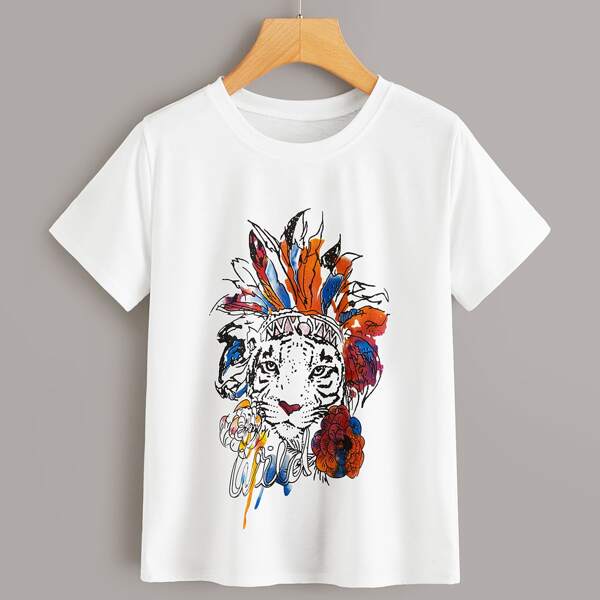 

Cartoon Graphic Round Neck Tee, White