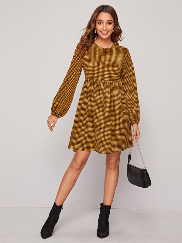 

Houndstooth Bishop Sleeve Smock Dress, Multicolor, Gabi B