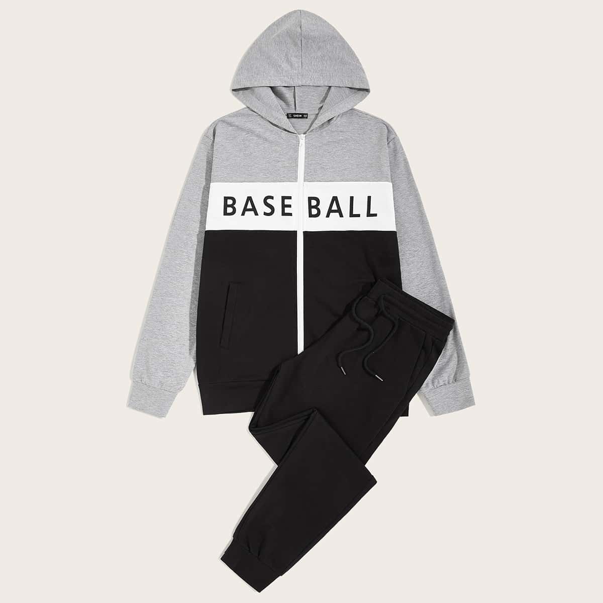 

Guys Zip Up Letter Graphic Hoodie & Sweatpants Set, Multicolor
