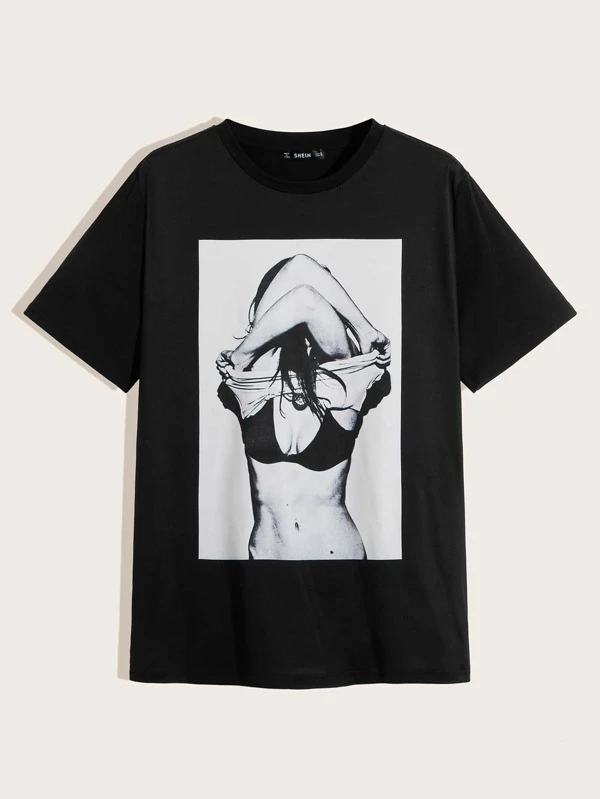 Camiseta de hombres con estampado de figura | ROMWE Camisa para hombres con estampado de figura y animal | ROMWE