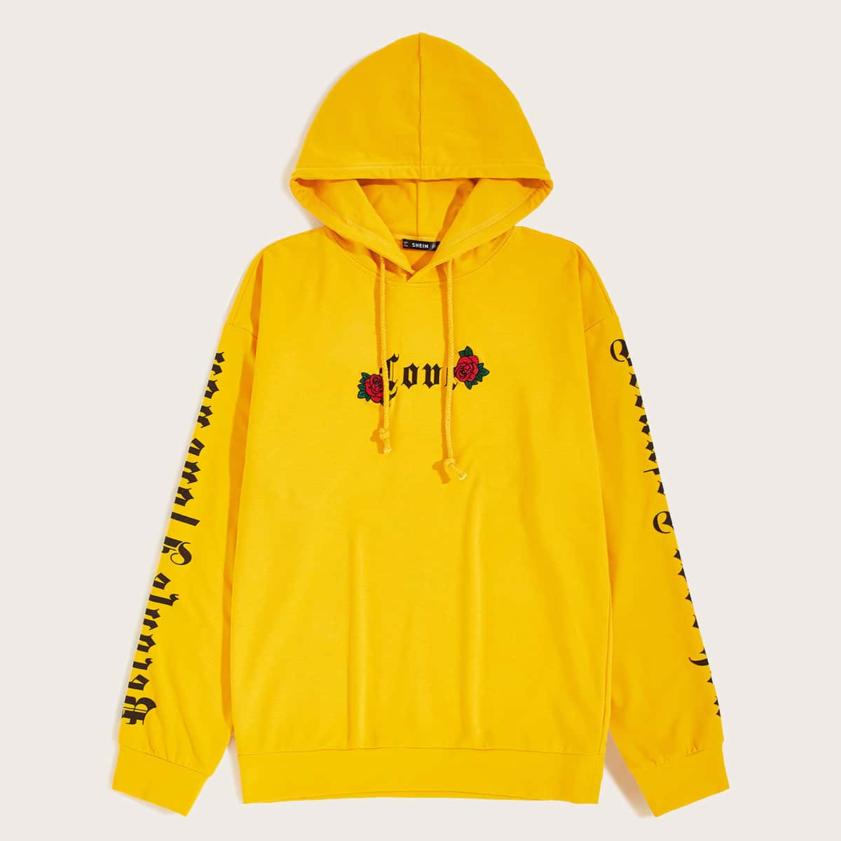 

Guys Rose and Slogan Graphic Hoodie, Yellow bright