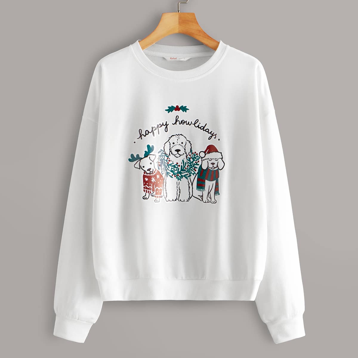

Christmas & Dog Print Sweatshirt, White