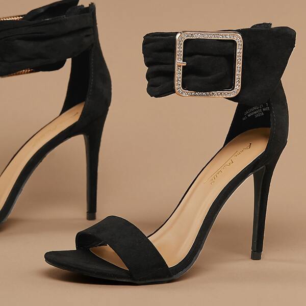 

Rhinestone Buckled Ankle Strap Stiletto Heels, Black
