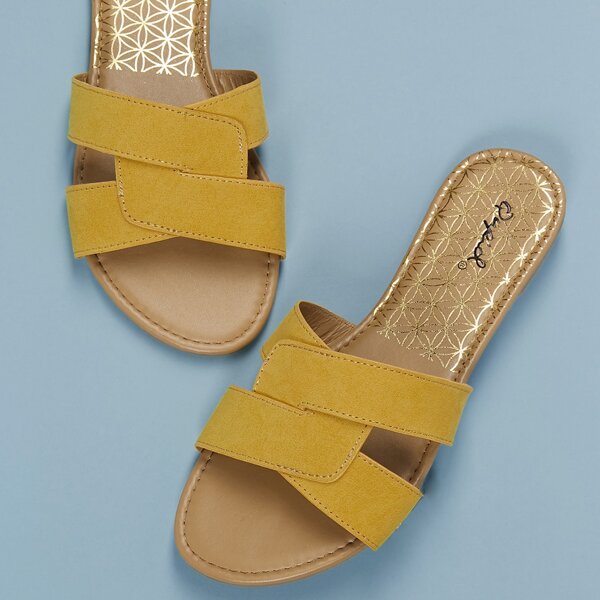 

Open Toe Cut Out Band Slide Sandals, Yellow