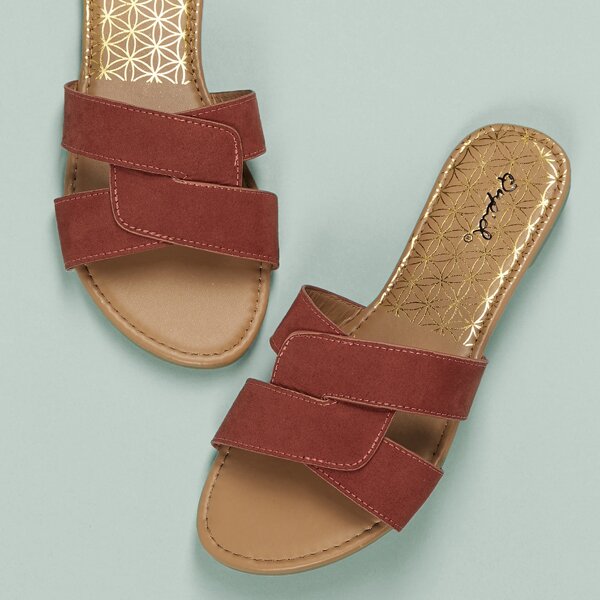 

Woven Open Toe Band Slide Sandals, Red