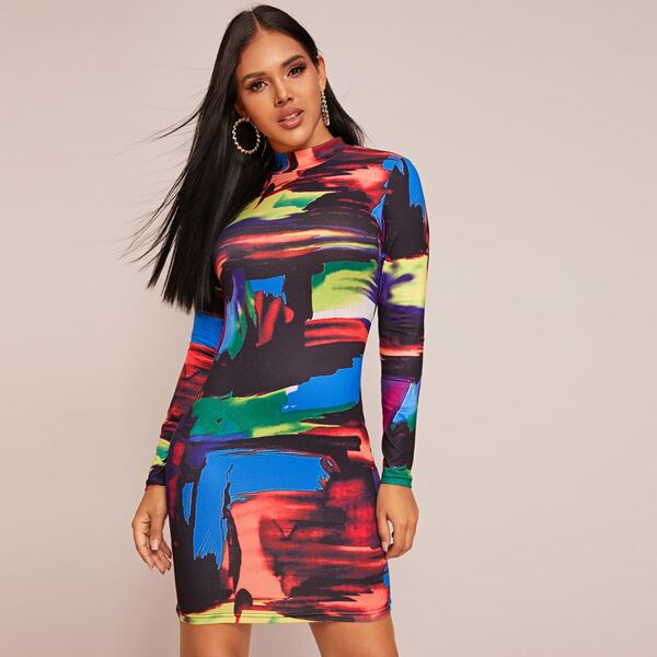 

Mock Neck Colorblock Bodycon Dress, Multicolor