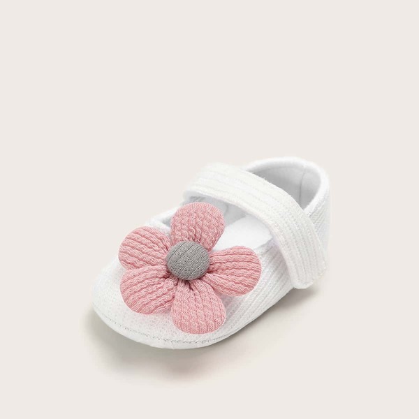 

Baby Girl Floral Applique Velcro Strap Flats, White