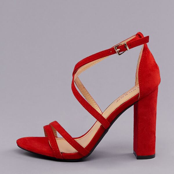 

Wrap Straps Buckle Ankle Block Heel Sandals, Red