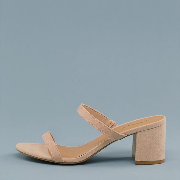 

Double Strap Open Toe Low Chunky Heel Sandals, Nude
