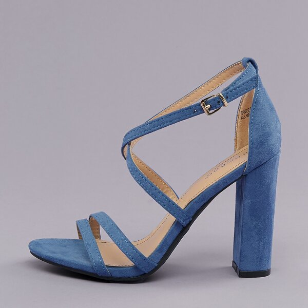 

Open Toe Strappy Buckled Ankle Block Heel Sandals, Blue