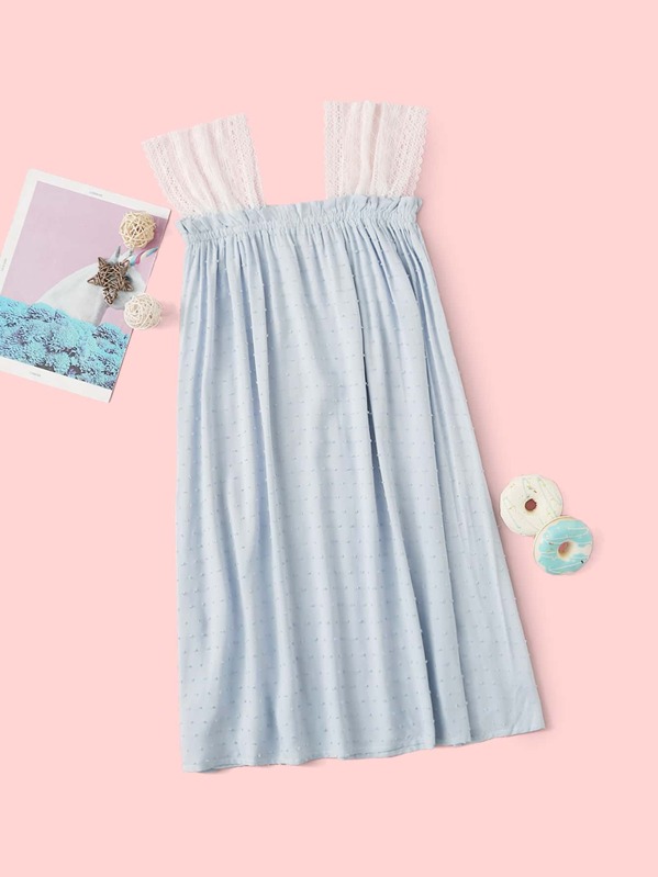 

Girls Contrast Lace Night Dress, Blue, Sashab