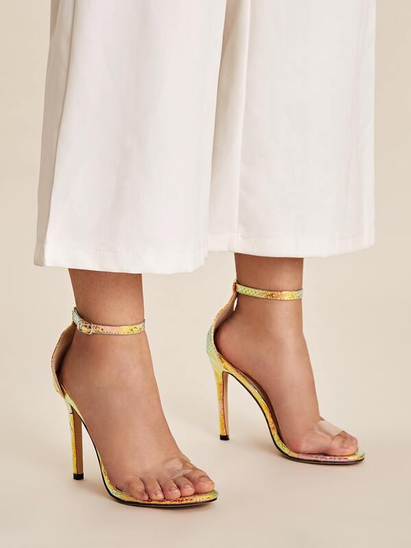 

Snakeskin Sole Ankle Strap Stiletto Heels, Multicolor