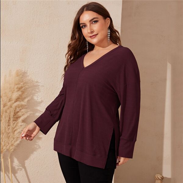 

Plus Drop Shoulder Split Side Top, Burgundy
