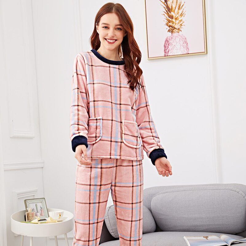 

Plaid Pocket Detail PJ Set, Pink