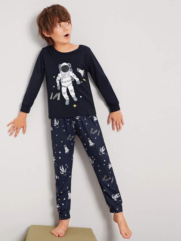 

Boys Cartoon Astronaut Print PJ Set, Navy, Bogdan