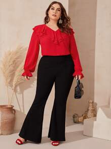 Modelyn Plus Layered Ruffle Trim Top - Red - View 4