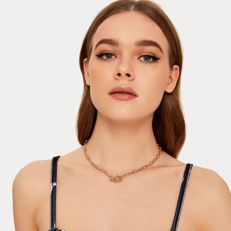 

1pc Ring Charm Chain Necklace, Gold