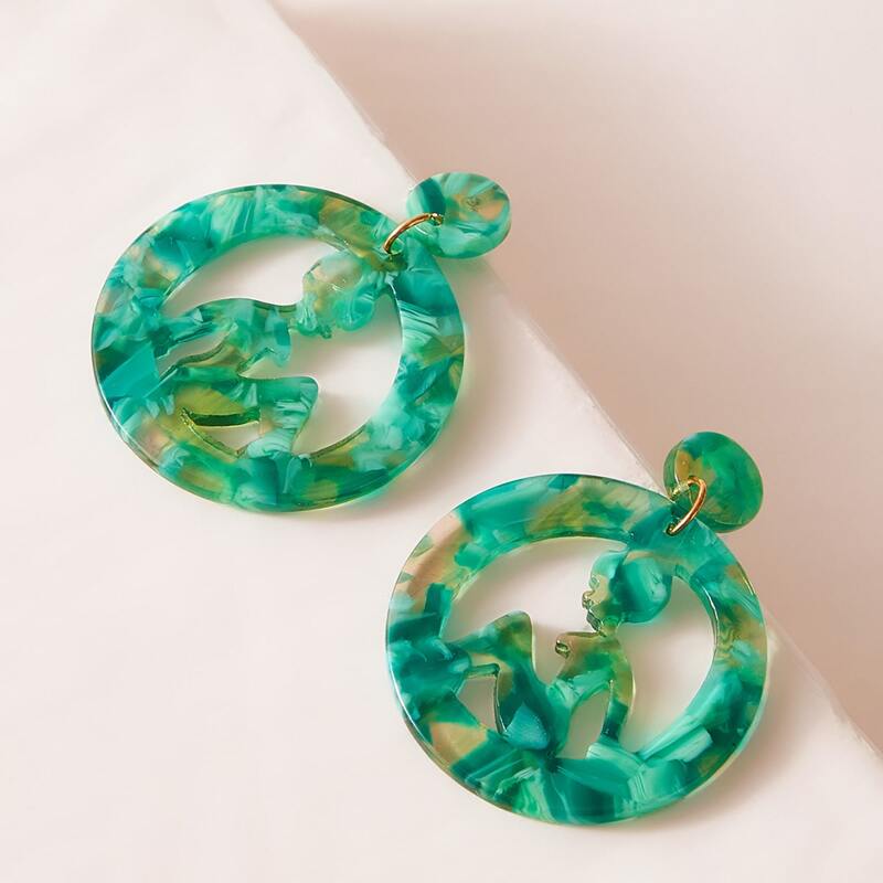 

1pair Figure Decor Round Drop Earrings, Green