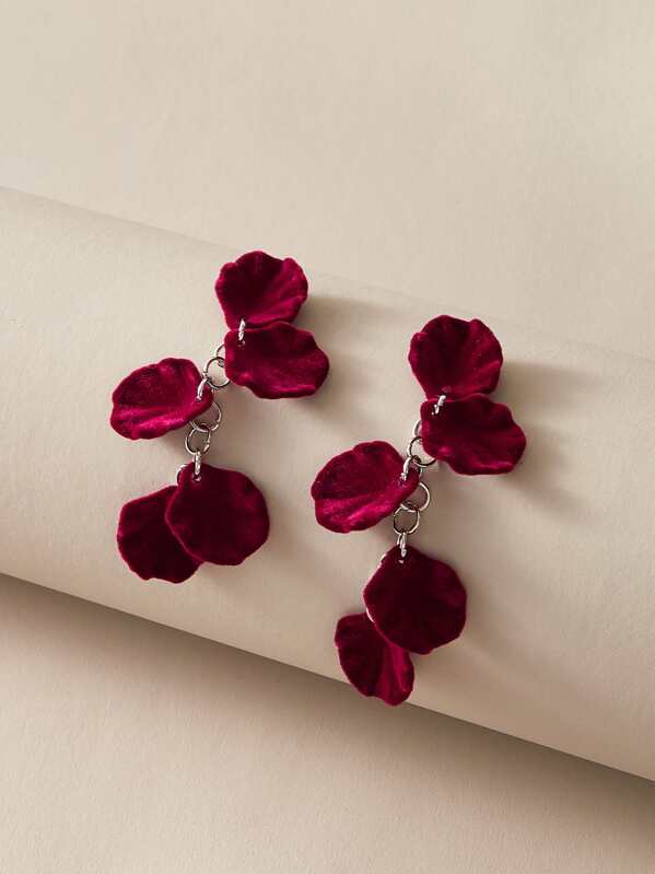 

1pair Layered Petal Drop Earrings, Red