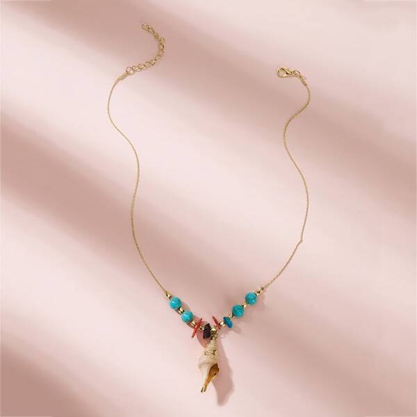 

1pc Turquoise Decor Shell Charm Necklace, Gold