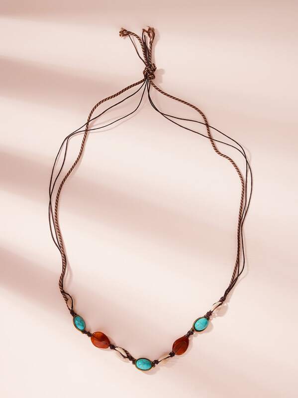 

1pc Turquoise Decor String Necklace, Multicolor