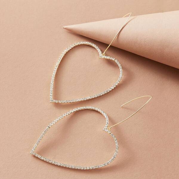

1pair Rhinestone Engraved Heart Drop Earrings, Silver