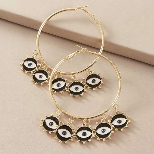 

1pair Ring Decor Eye Drop Earrings, Multicolor