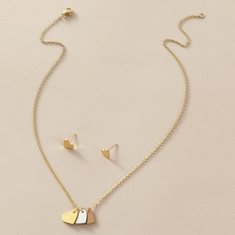 

3pcs Heart Charm Necklace & Earrings