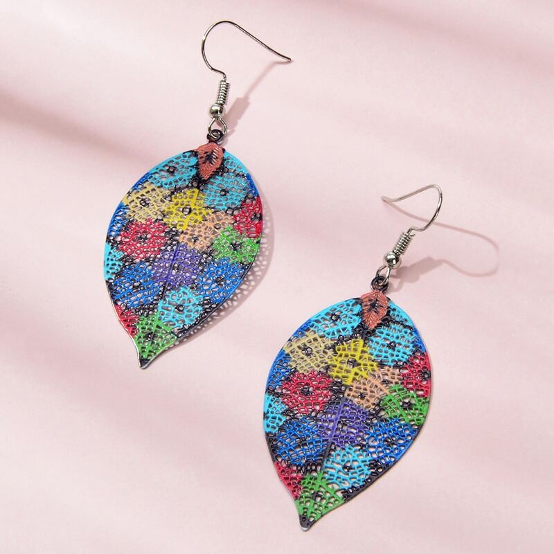 

1pair Colorful Leaf Drop Earrings, Multicolor