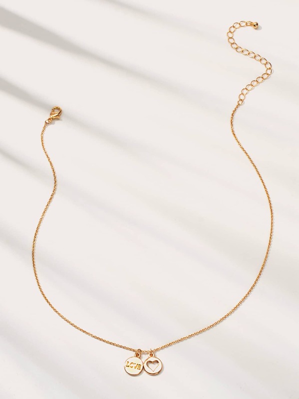 

1pc Letter Engraved Round Charm Necklace, Gold