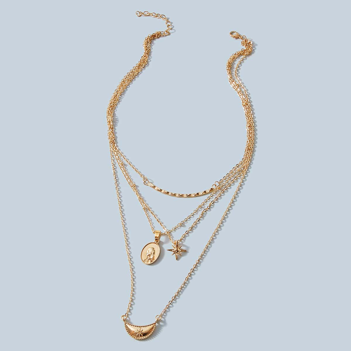 

1pc Moon & Star Charm Layered Necklace, Gold