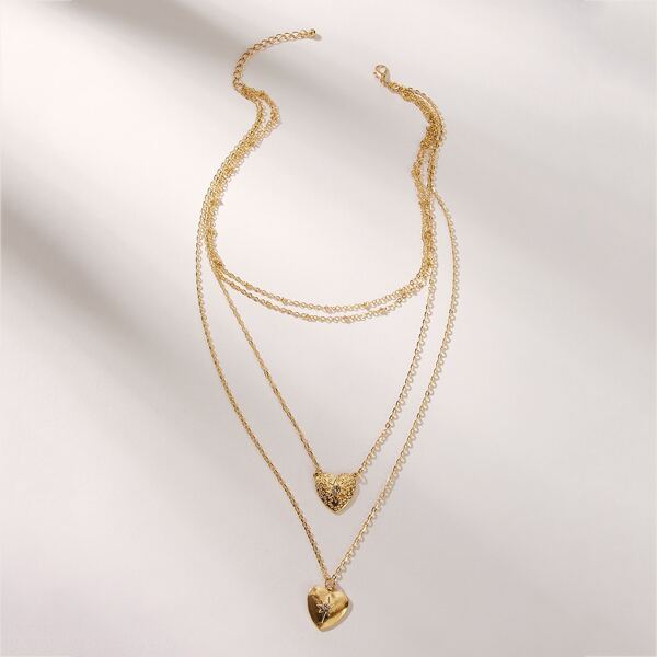 

1pc Heart Charm Layered Necklace, Gold