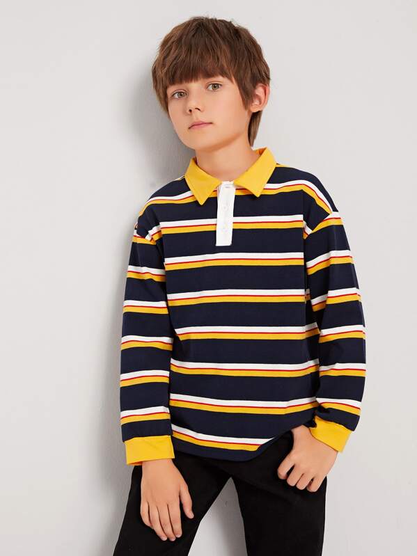 

Boys Contrast Collar Striped Polo Shirt, Multicolor, Bogdan