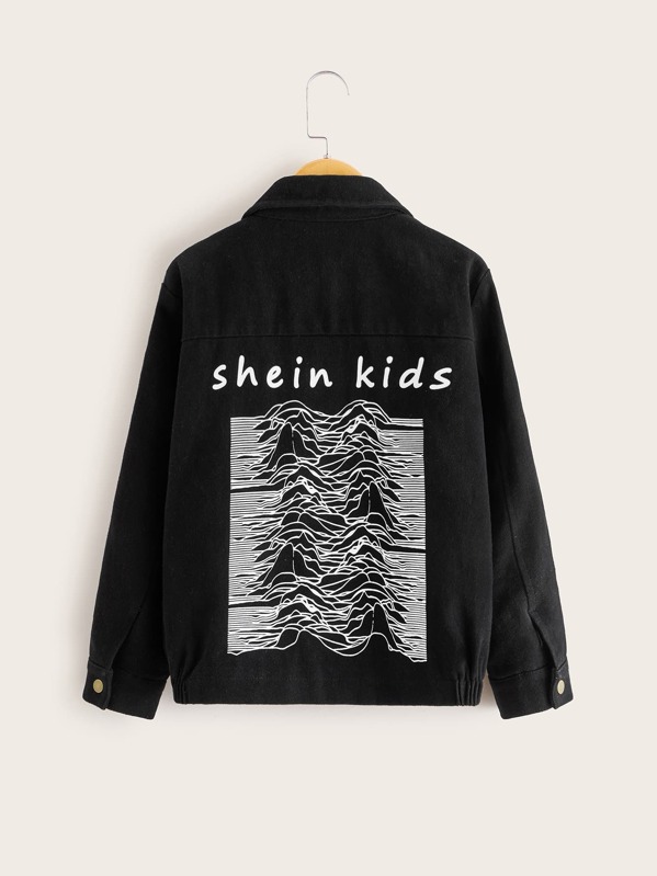 

Boys Flap Pocket Front Graphic Print Jacket, Black