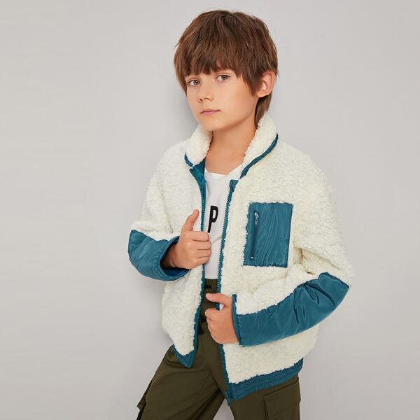 

Boys Zip Up Colorblock Fleece Jacket, Beige