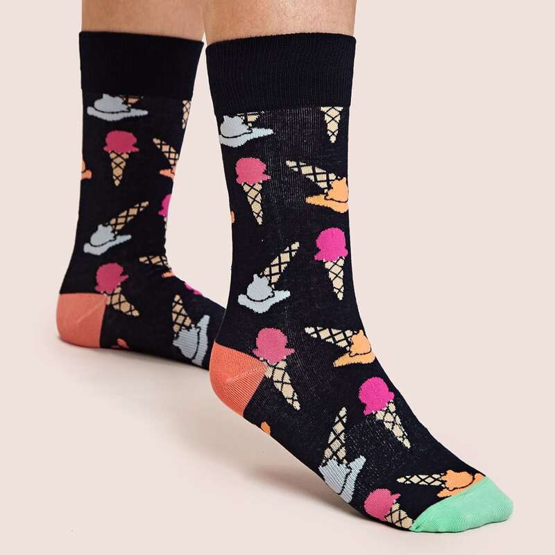 

1pair Ice Cream Pattern Socks, Multicolor
