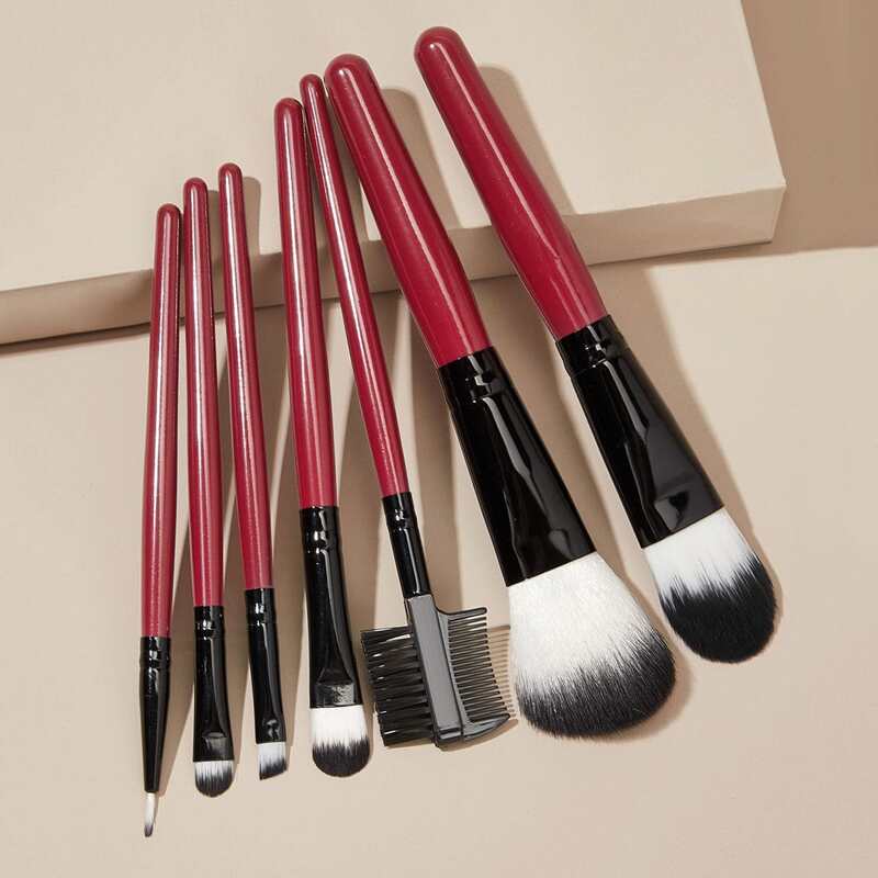 

7pcs Flat & Angled Makeup Brushes With Bag, Multicolor