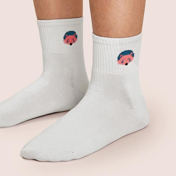 

1pair Fox Pattern Socks, White