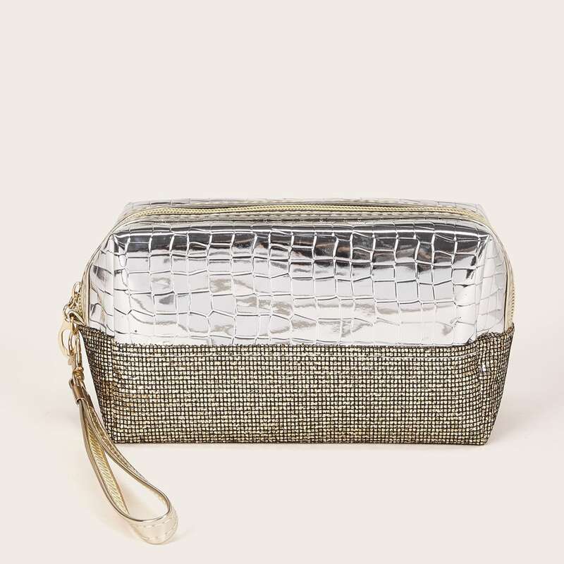 

Croc Pattern Sequin Spliced Makeup Bag, Multicolor