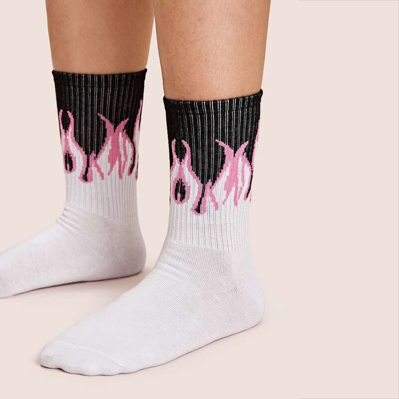 

Ribbed Fire Graphic Crew Socks, Multicolor