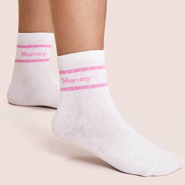 

1pair Letter & Striped Graphic Socks, Multicolor
