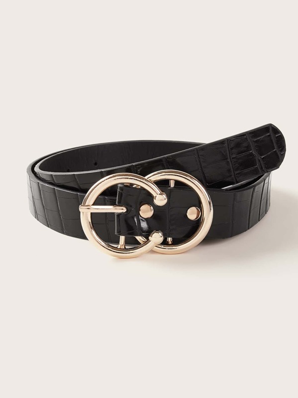 

Croc Pattern Double O-ring Buckle Belt, Black