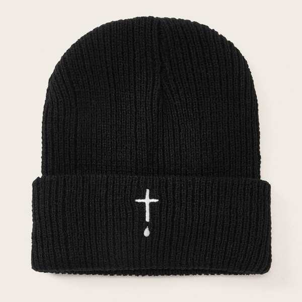 

Men Cross Pattern Beanie, Black and white