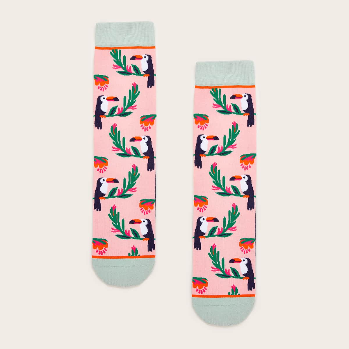 

1pair Bird Pattern Socks, Multicolor